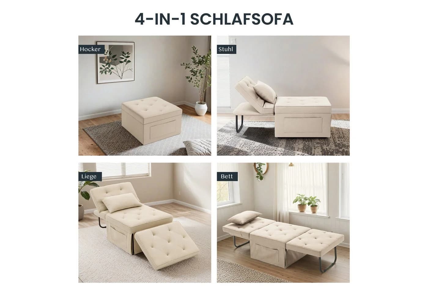 FLEXISPOT Schlafsofa Relaxsessel Beige Klappsofa 300kg - Bild 5