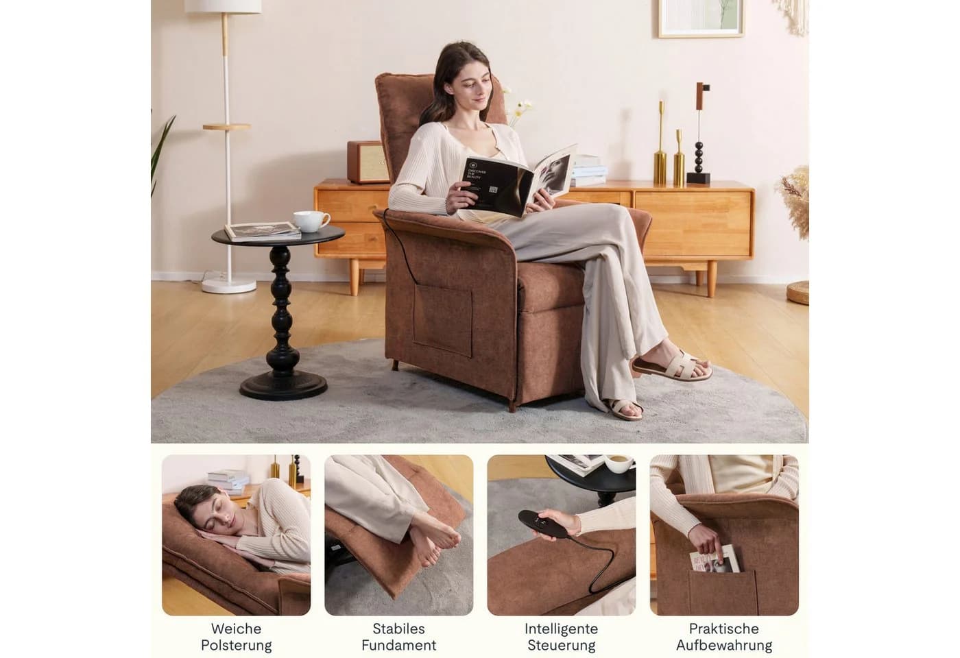 FLEXISPOT Elektrischer Relaxsessel 105°-155° Ergonomisch Mokka