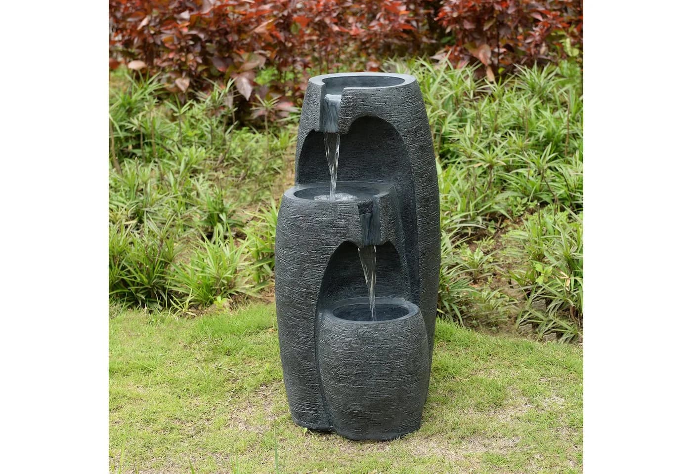 Teamson Home 3-stufiger Gartenbrunnen mit LED Schwarz Polyresin