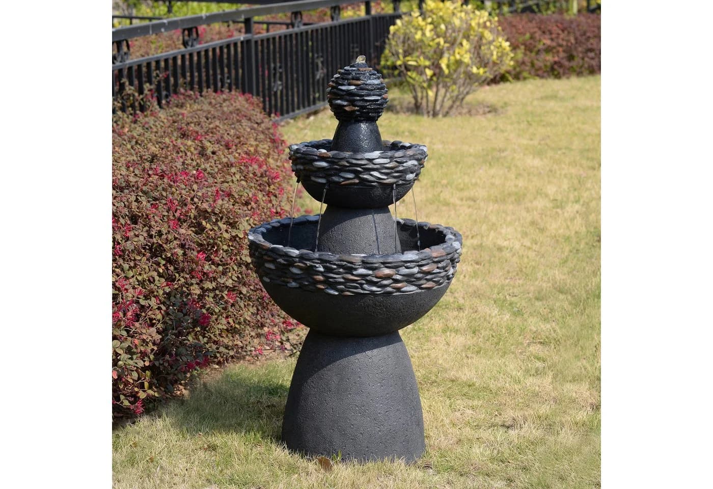 Teamson Home 3-stufiger Gartenbrunnen Steinoptik LED Grau