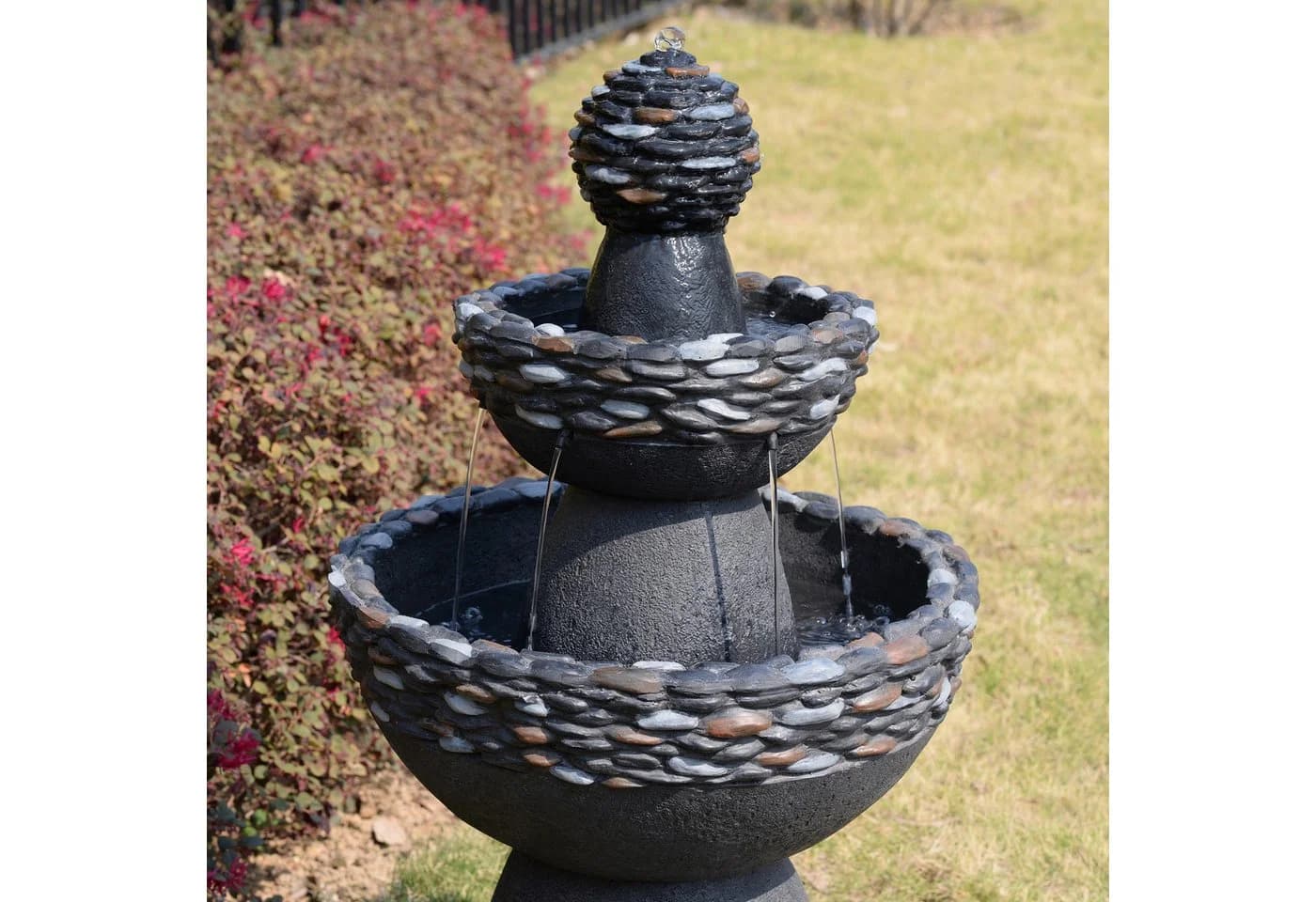 Teamson Home 3-stufiger Gartenbrunnen Steinoptik LED Grau - Bild 3