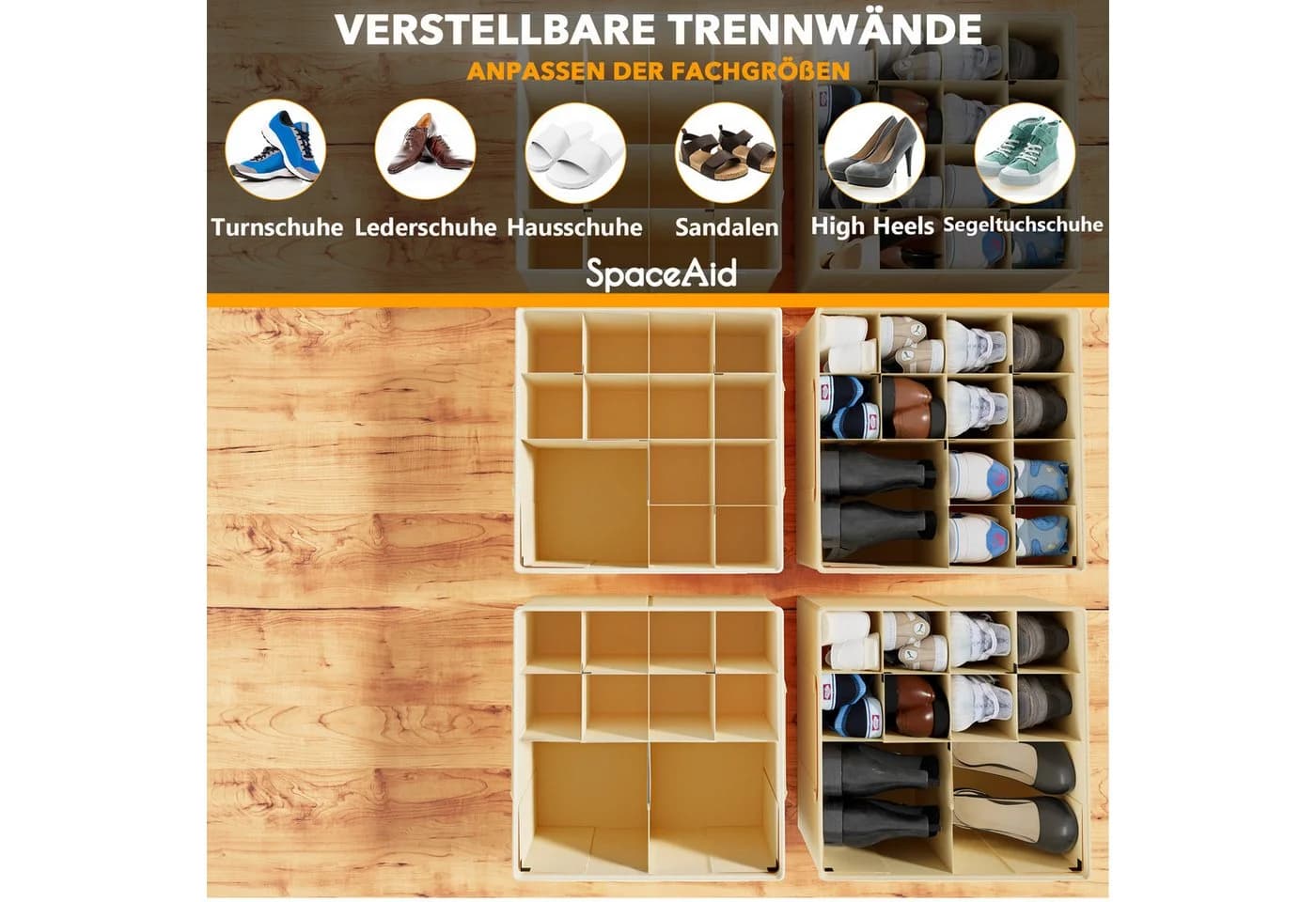SpaceAid Schuhbox faltbare Schuh-Organizer für 16-32 Paar Beige