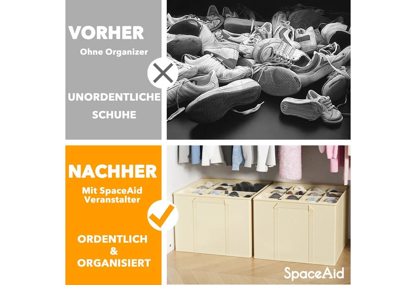 SpaceAid Schuhbox faltbare Schuh-Organizer für 16-32 Paar Beige - Bild 3