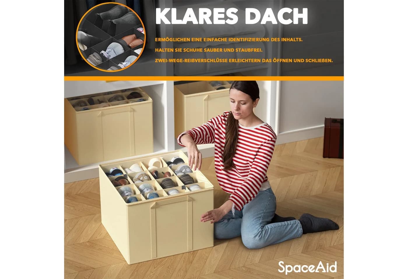 SpaceAid Schuhbox faltbare Schuh-Organizer für 16-32 Paar Beige - Bild 4