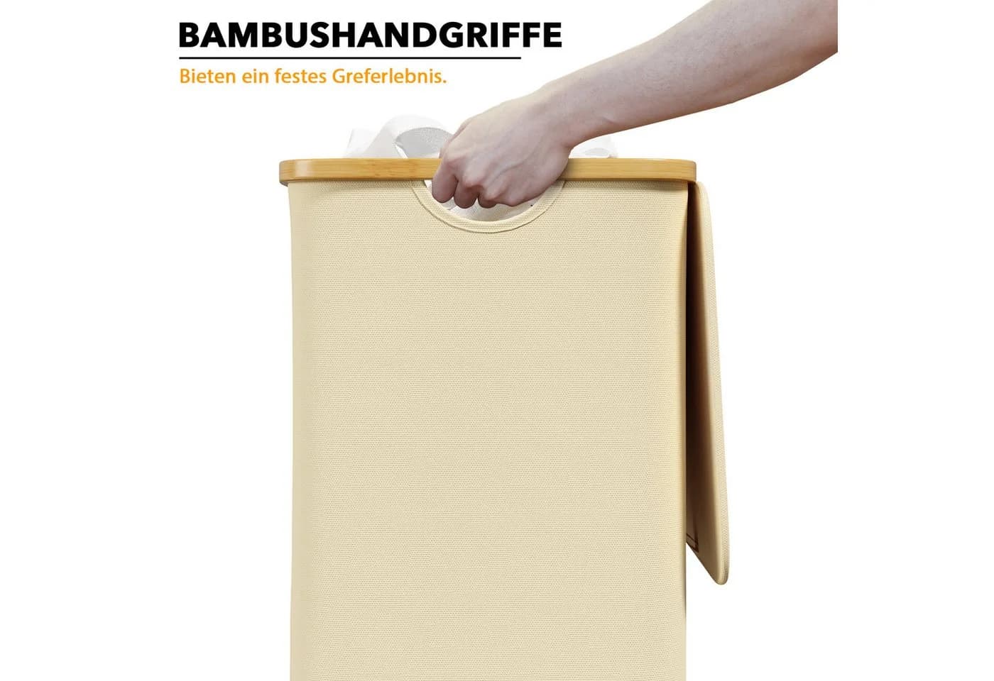 SpaceAid Wäschekorb mit Deckel Beige Bambusgriffe - Bild 3