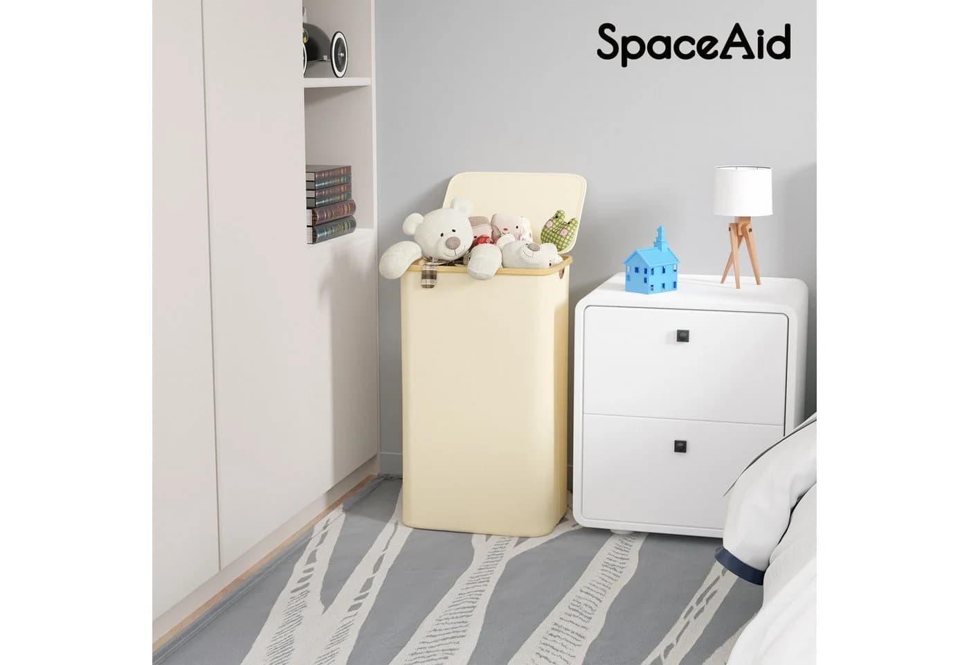 SpaceAid Wäschekorb mit Deckel Beige Bambusgriffe - Bild 5
