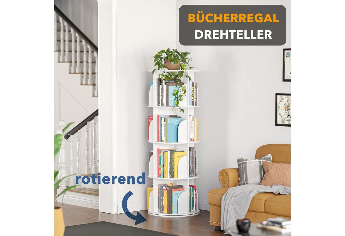 SpaceAid 360° drehbares Bücherregal 4 Ebenen weiß - Bild 3