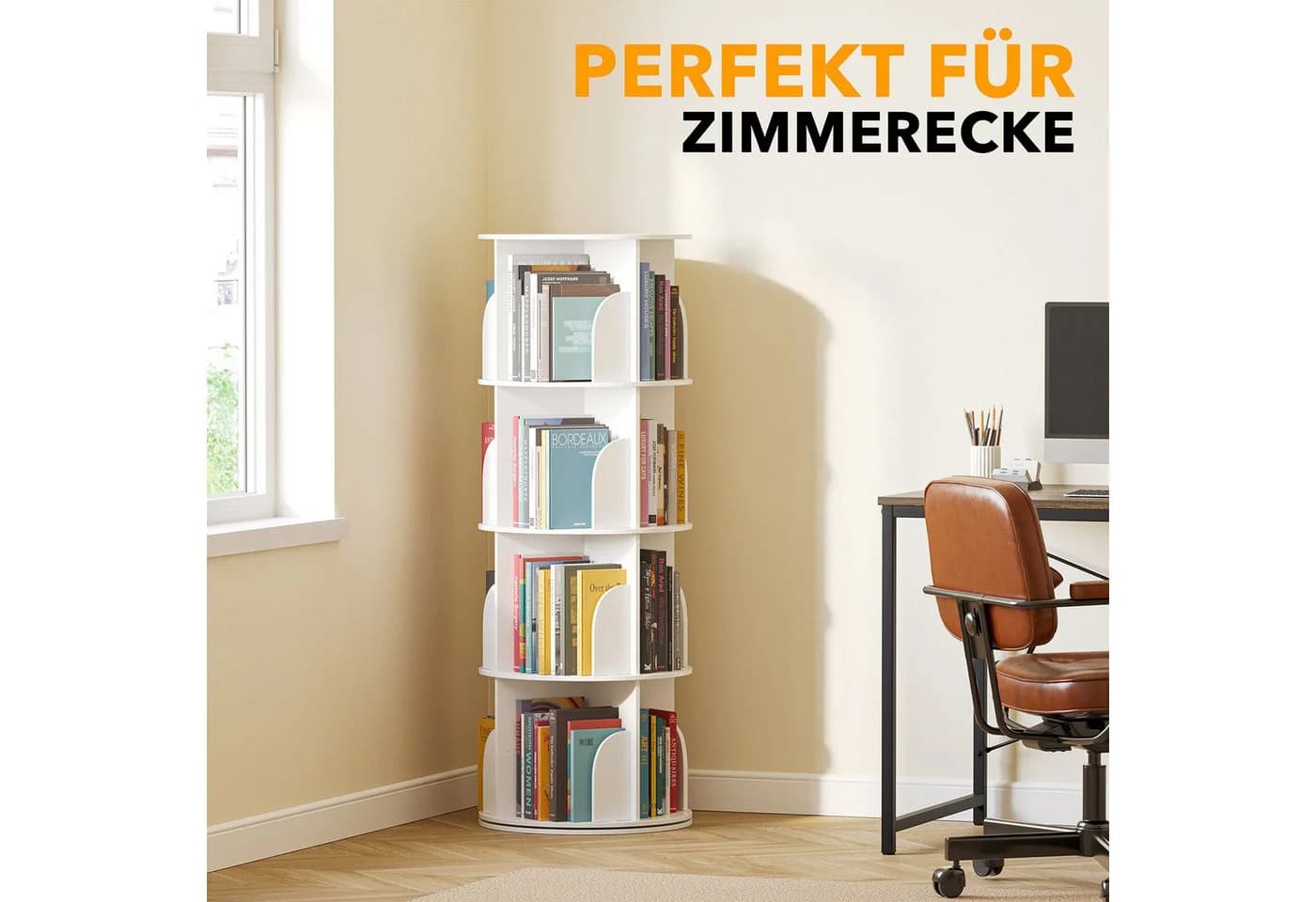 SpaceAid 360° drehbares Bücherregal 4 Ebenen weiß - Bild 4