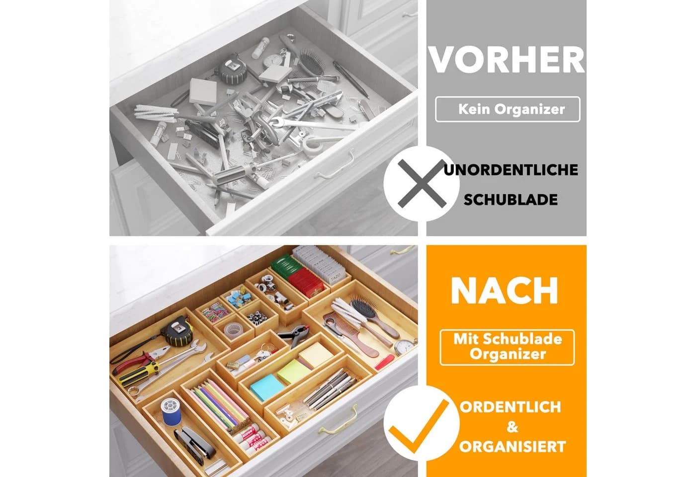 SpaceAid Aufbewahrungsbox Bambus-Schubladenorganizer 14 St