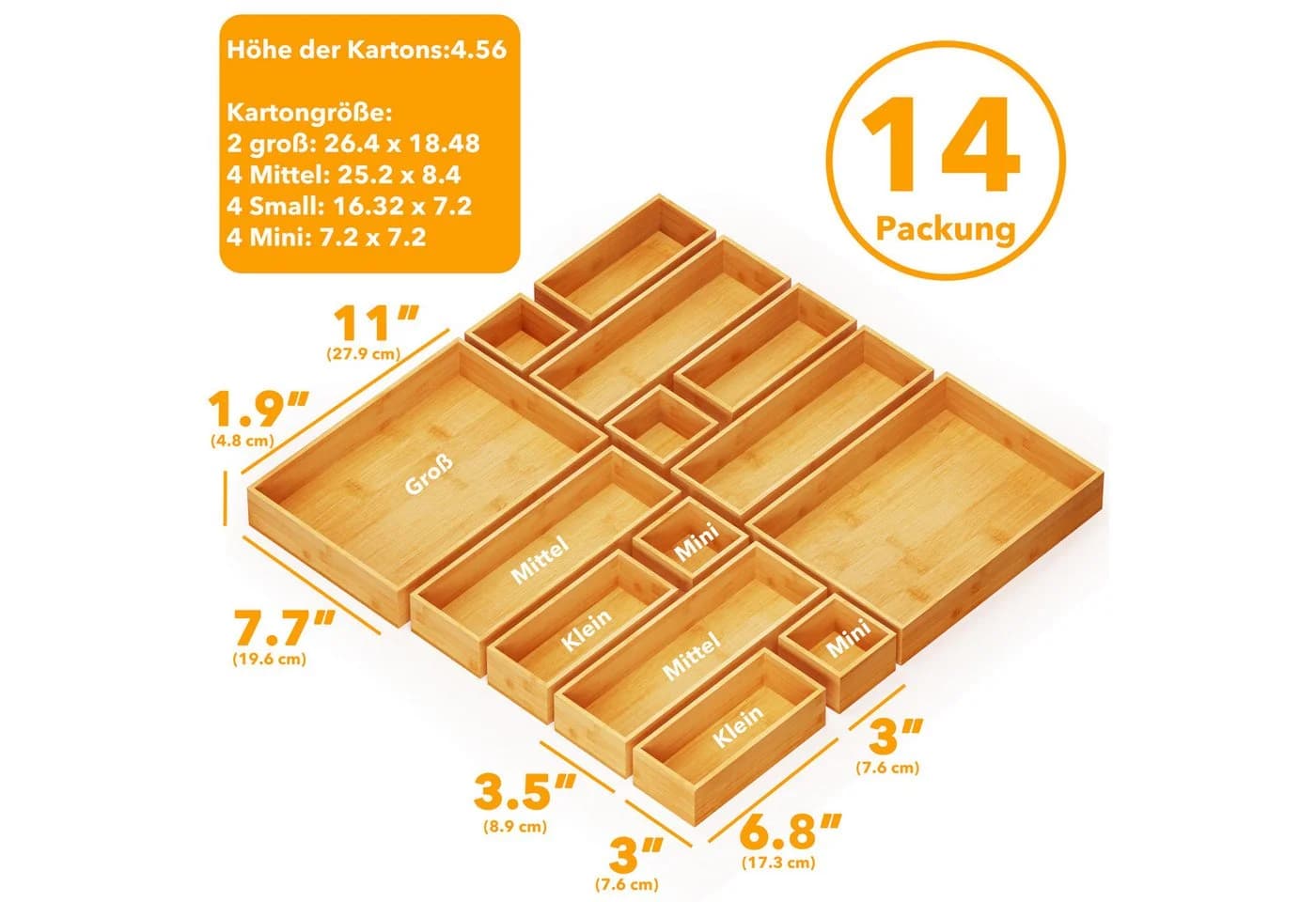SpaceAid Aufbewahrungsbox Bambus-Schubladenorganizer 14 St - Bild 3