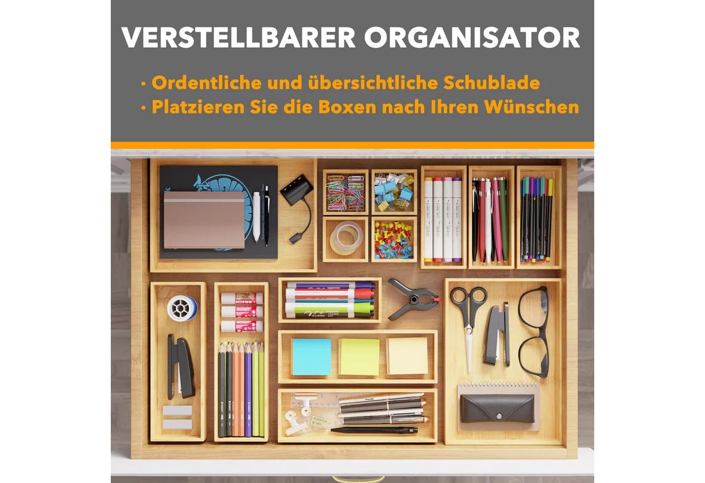 SpaceAid Aufbewahrungsbox Bambus-Schubladenorganizer 14 St - Bild 5