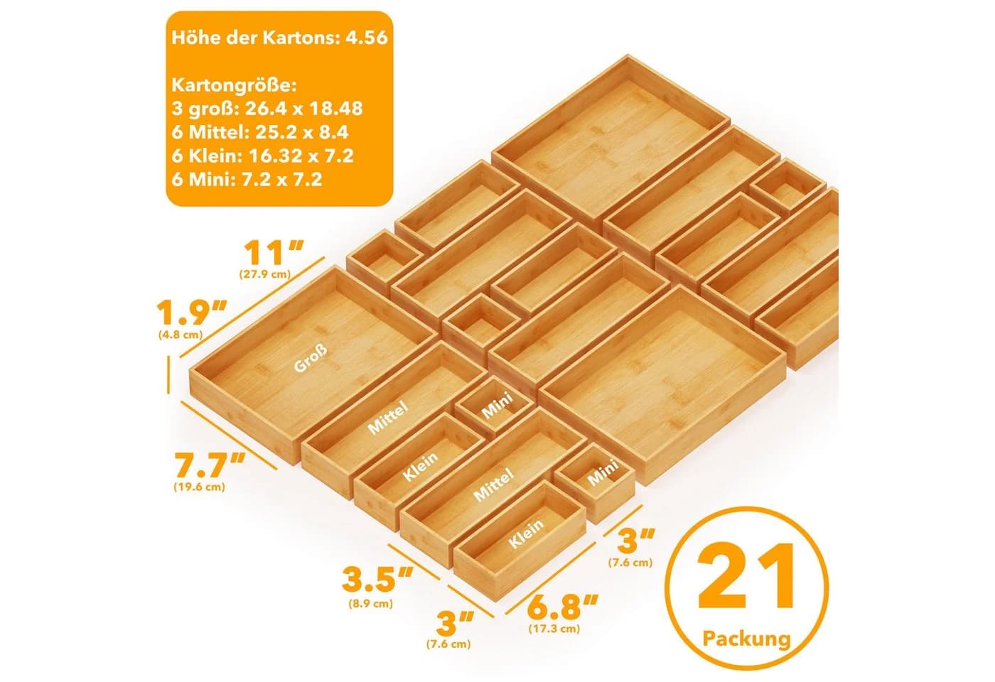 SpaceAid Aufbewahrungsbox Bambus-Schubladenorganizer 21 St - Bild 3