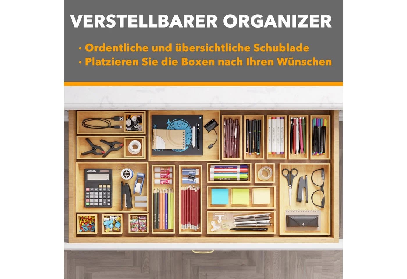SpaceAid Aufbewahrungsbox Bambus-Schubladenorganizer 21 St - Bild 5