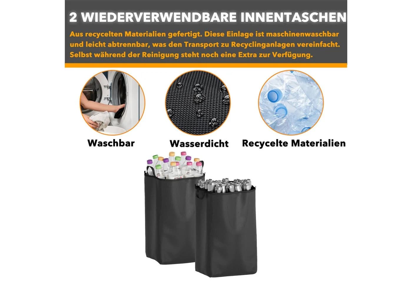 SpaceAid Flaschensammler Flaschenkorb 100L Pfandflaschen Sammelbehälter mit Deckel und 2 wiederverwendbaren Innensäcken - Bild 3