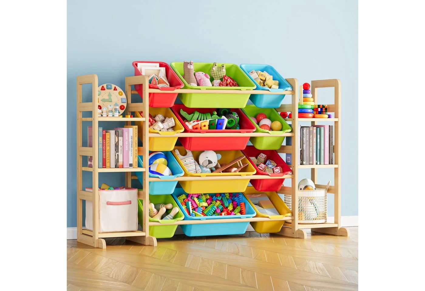 SpaceAid Kinderregal mit 6 Regalen und 12 Behältern