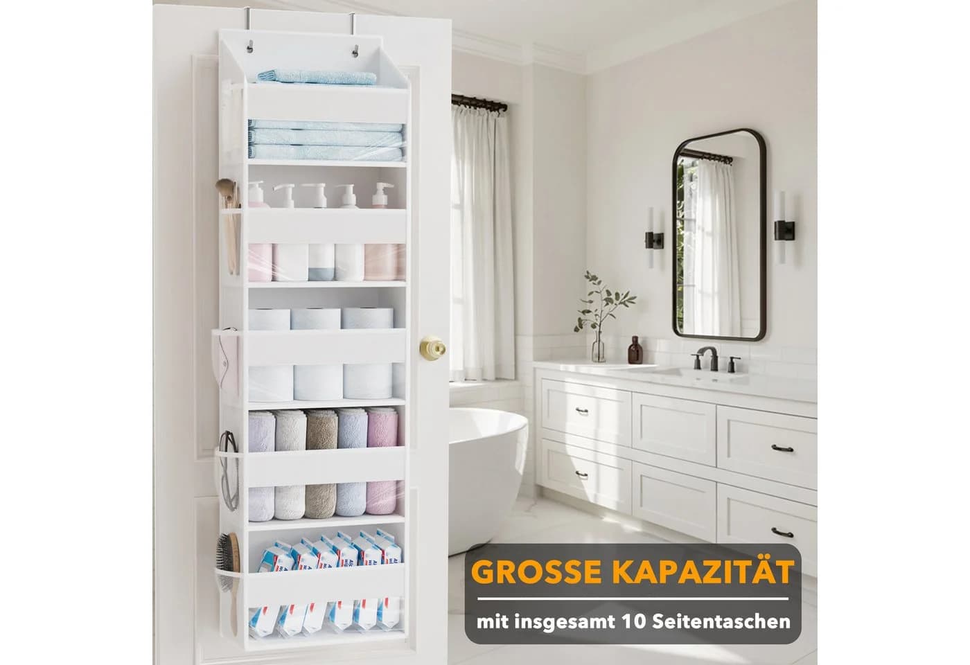 SpaceAid Tür-Organizer 5 Fächer 10 Mesh-Taschen Weiß - Bild 3