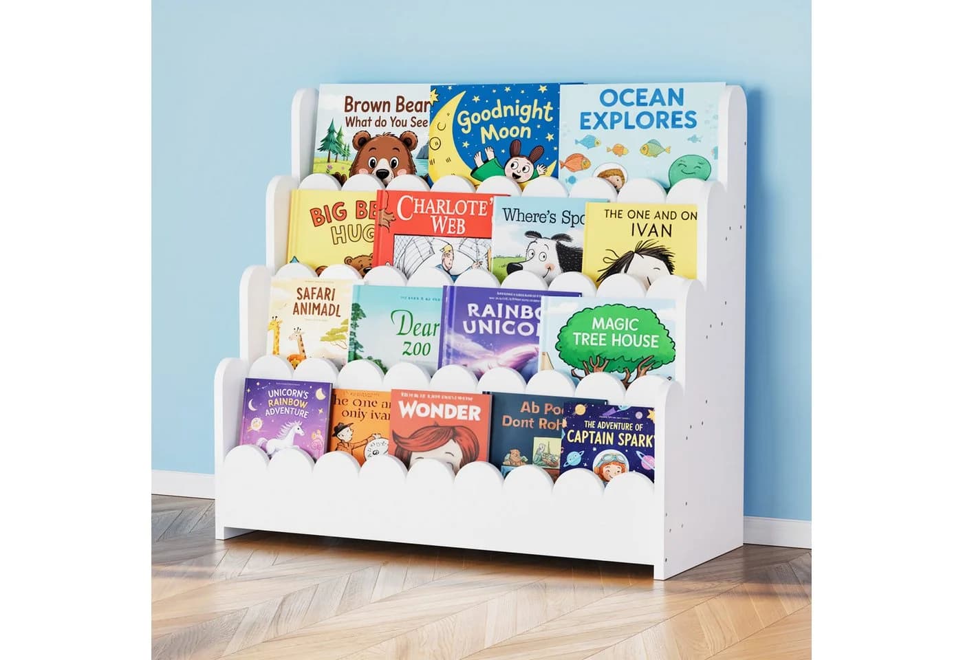 SpaceAid Bücherregal 4-stöckig Weiß Montessori Kinderregal - Bild 2