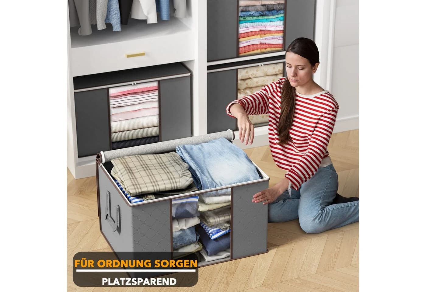 SpaceAid Aufbewahrungsbox 90L Grau 6er-Set mit Deckel & Sichtfenster - Bild 5