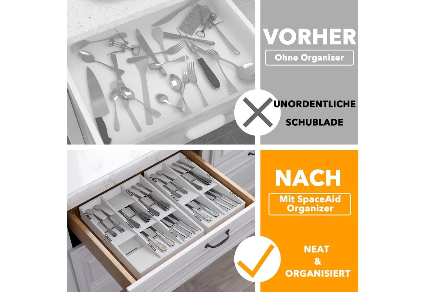 SpaceAid Besteckeinsatz Bambus 6 Fächer Weiß