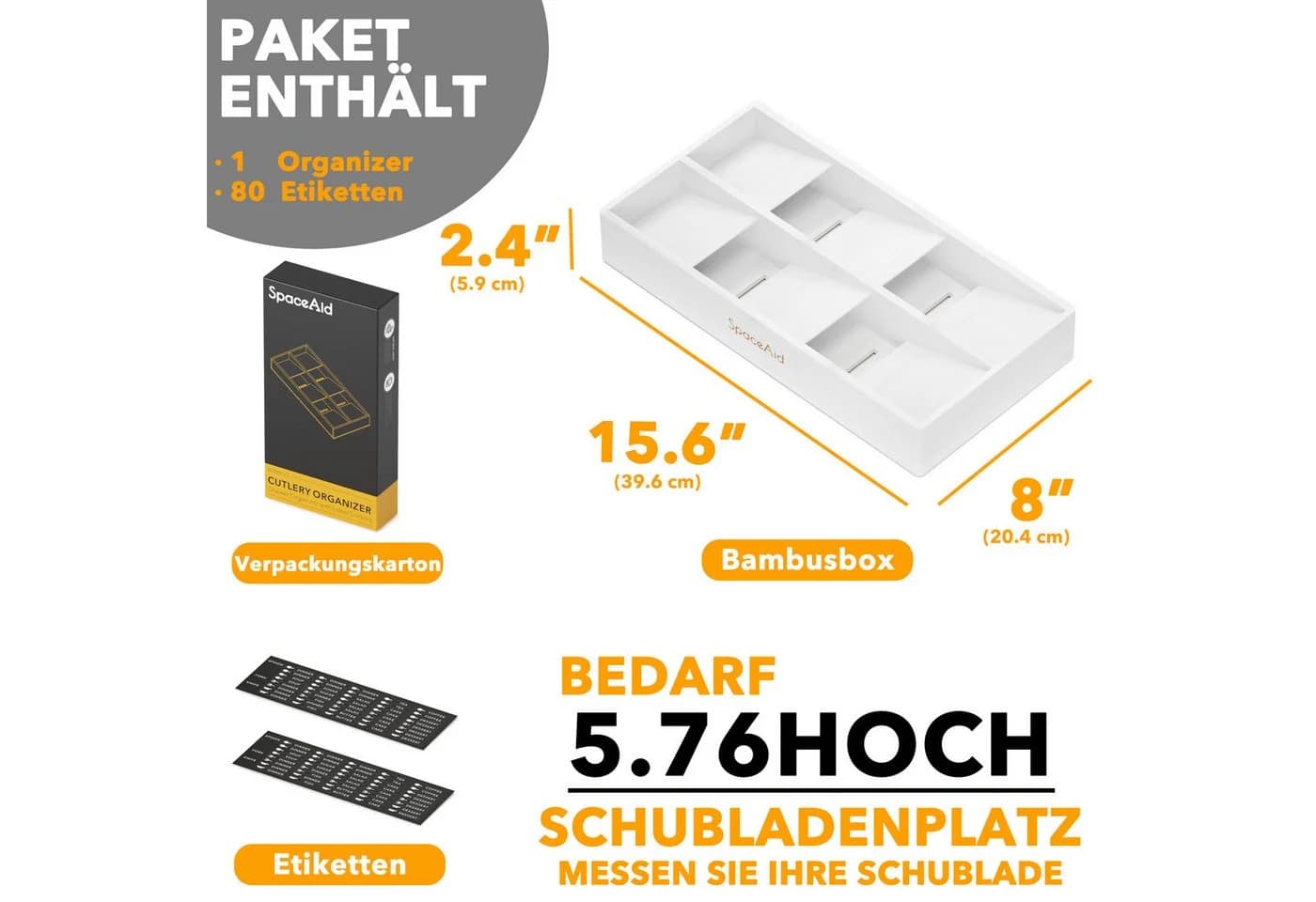 SpaceAid Besteckeinsatz Bambus 6 Fächer Weiß - Bild 3