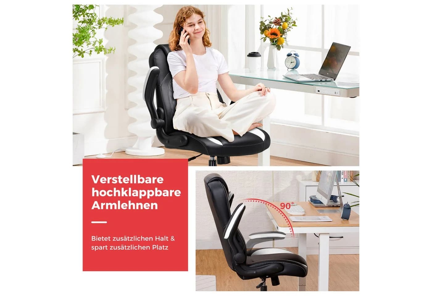 GTPLAYER Gaming-Stuhl Ergonomisch Weiß Kunstleder - Bild 4