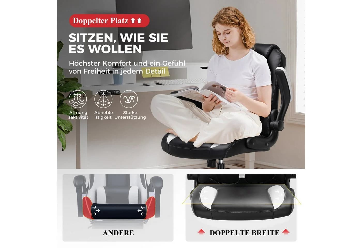 GTPLAYER Gaming-Stuhl Ergonomisch Weiß Kunstleder - Bild 5