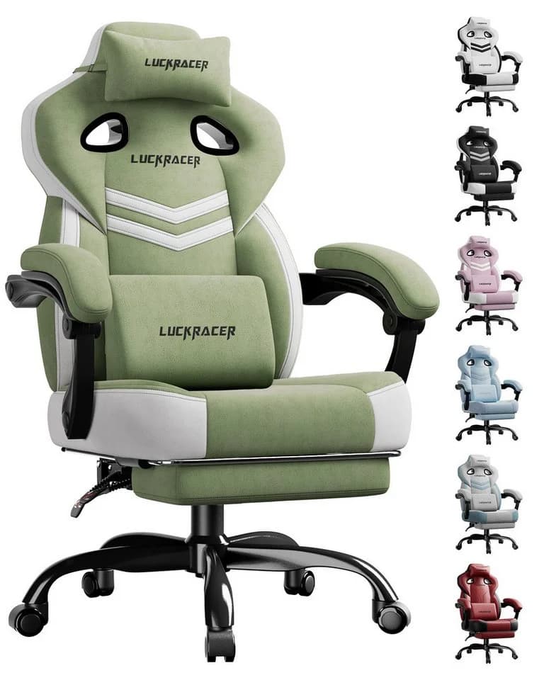 LUCKRACER Gaming-Stuhl mit Fußstütze und Memory-Schaum Grün - Bild 2