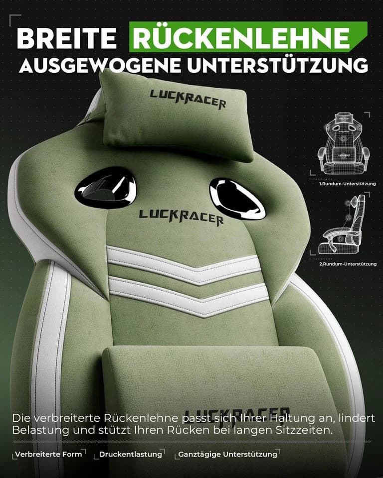 LUCKRACER Gaming-Stuhl mit Fußstütze und Memory-Schaum Grün - Bild 3