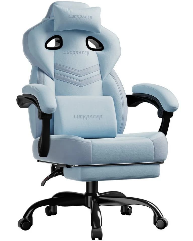 LUCKRACER Gaming-Stuhl Blau mit Memory-Schaum und Fußstütze - Bild 2