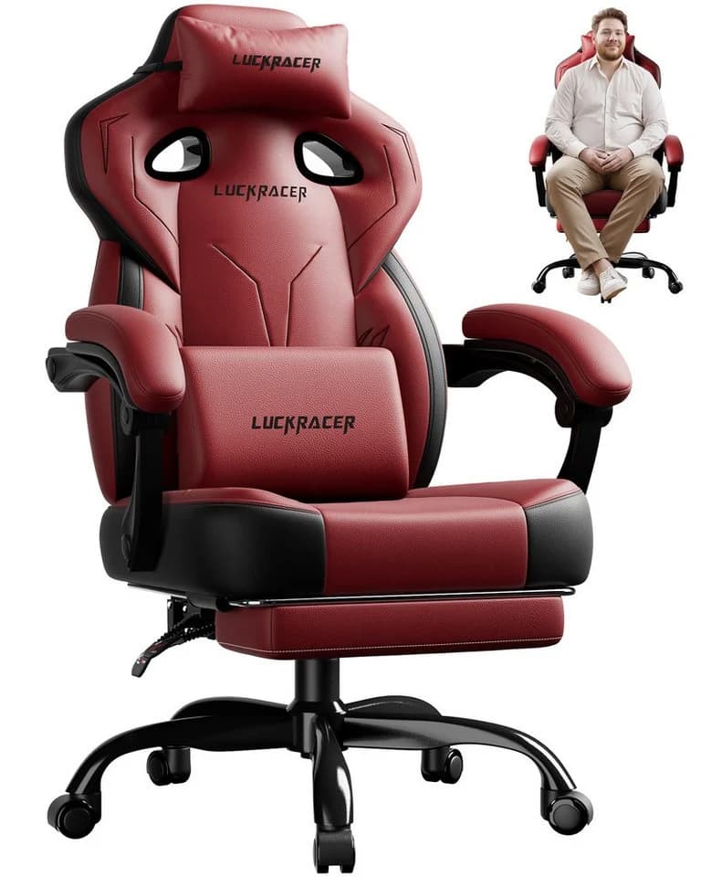 LUCKRACER Gaming-Stuhl Rot Kunstleder mit Fußstütze und Memory-Schaum - Bild 2