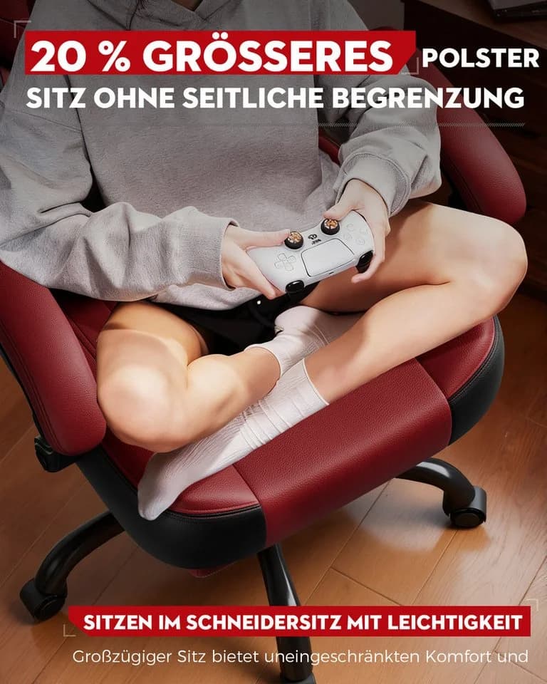 LUCKRACER Gaming-Stuhl Rot Kunstleder mit Fußstütze und Memory-Schaum - Bild 3