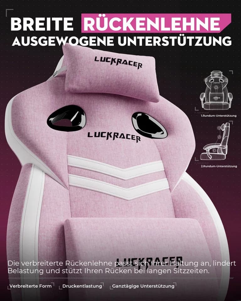 LUCKRACER Gaming-Stuhl Rosa mit Memory-Schaum und Fußstütze - Bild 4