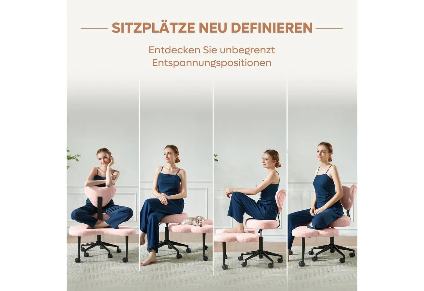Pinmoco Polsterstuhl Bürostuhl Rosa Meditationsstuhl