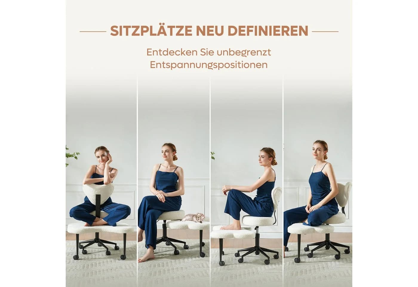 Pinmoco Polsterstuhl Bürostuhl mit höhenverstellbaren Rollen Rosa Meditationsstuhl