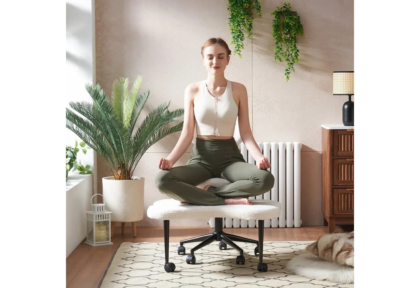Pinmoco Polsterstuhl Bürostuhl mit höhenverstellbaren Rollen Rosa Meditationsstuhl - Bild 5