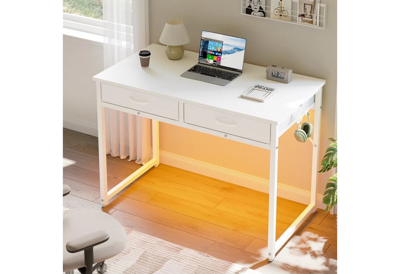 Pinmoco Schreibtisch 106 cm mit Schubladen und LED-Beleuchtung - Bild 3