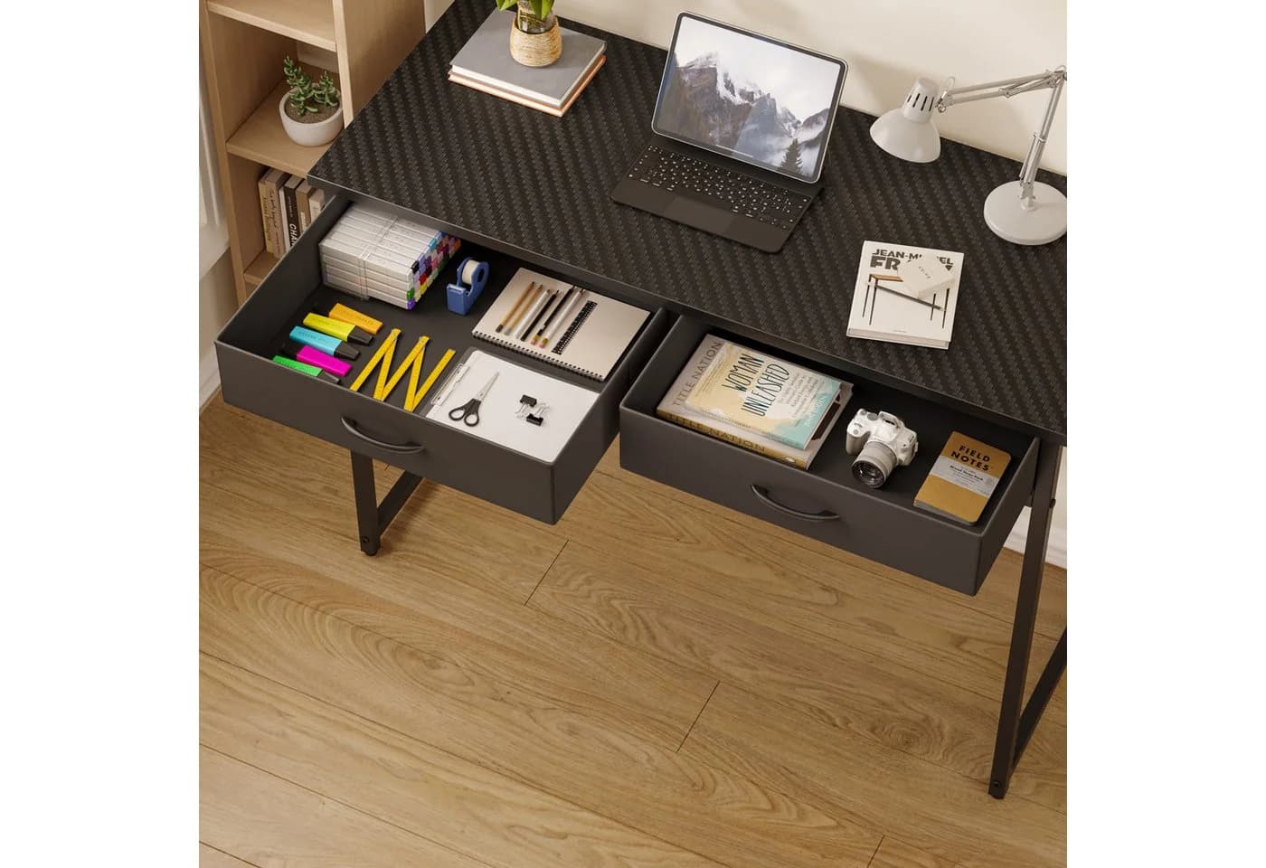 Pinmoco Schreibtisch mit Schubladen, 106 cm breit, Schwarz - Bild 5