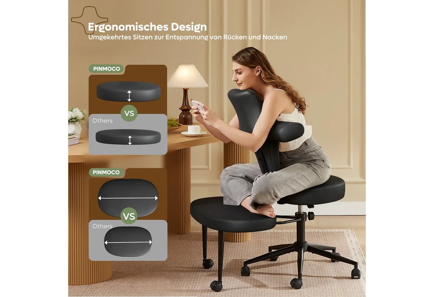 Pinmoco Bürostuhl 360° drehbar, 10,2 cm Kissen, Ergonomisch - Bild 3