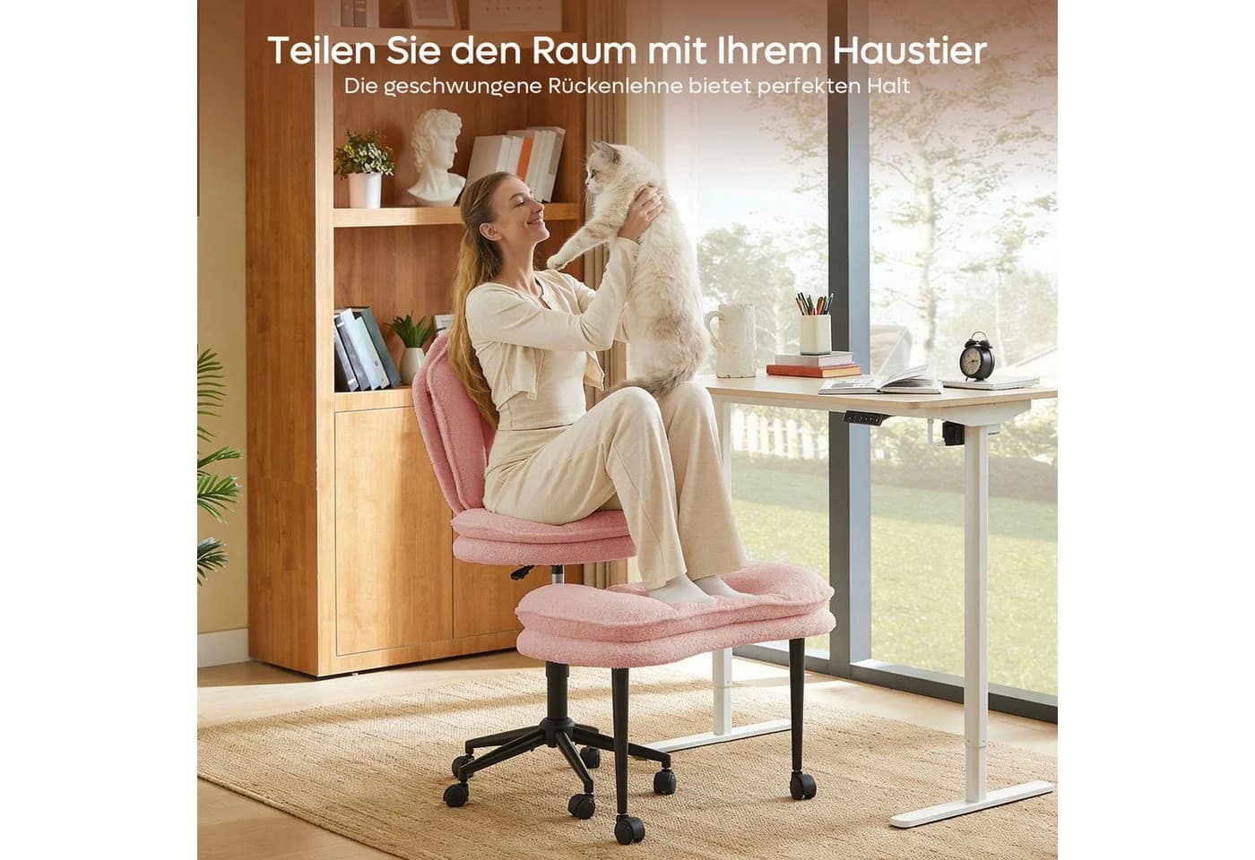 Pinmoco Polsterstuhl Bürostuhl Rosa mit Beinschwenkfunktion