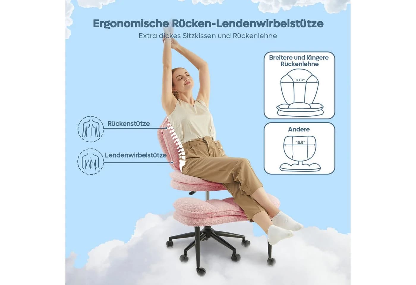 Pinmoco Polsterstuhl Bürostuhl Rosa mit Beinschwenkfunktion - Bild 5