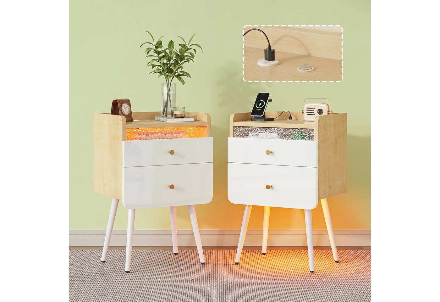 Pinmoco Nachttisch 1er Set schmal mit 2 Schubladen & LED - Bild 5