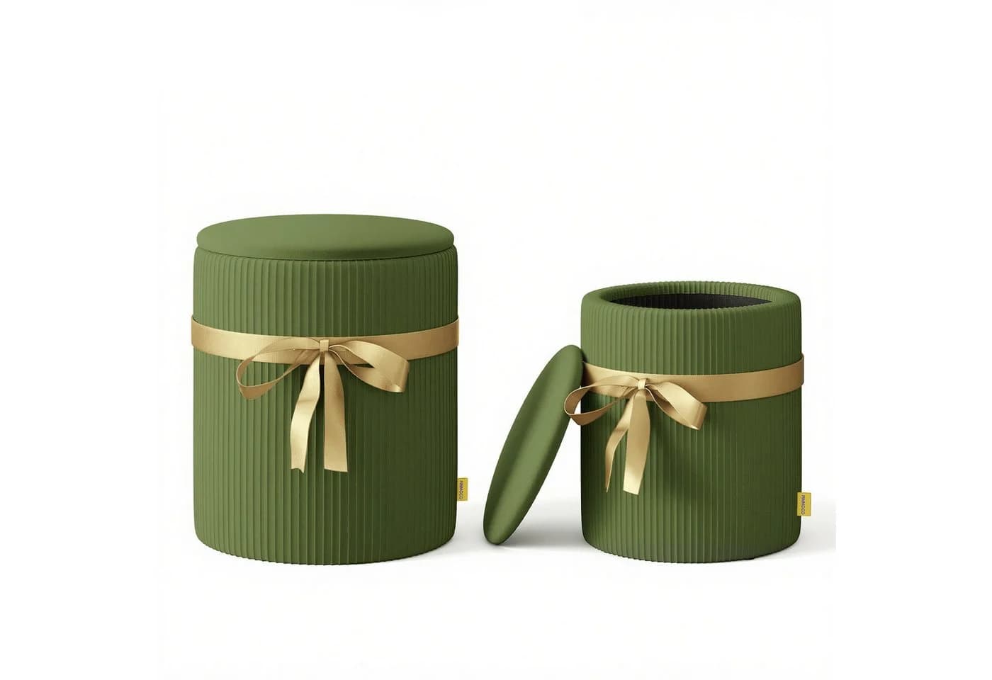 Pinmoco Sitzsack Rundes Hocker-Set 2-teilig Grün mit Stauraum - Bild 2