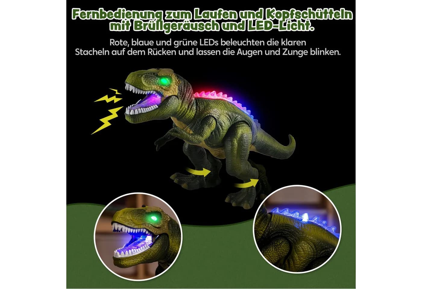 JOYIN RC-Tier Kinder LED T-Rex Ferngesteuert Grün - Bild 3