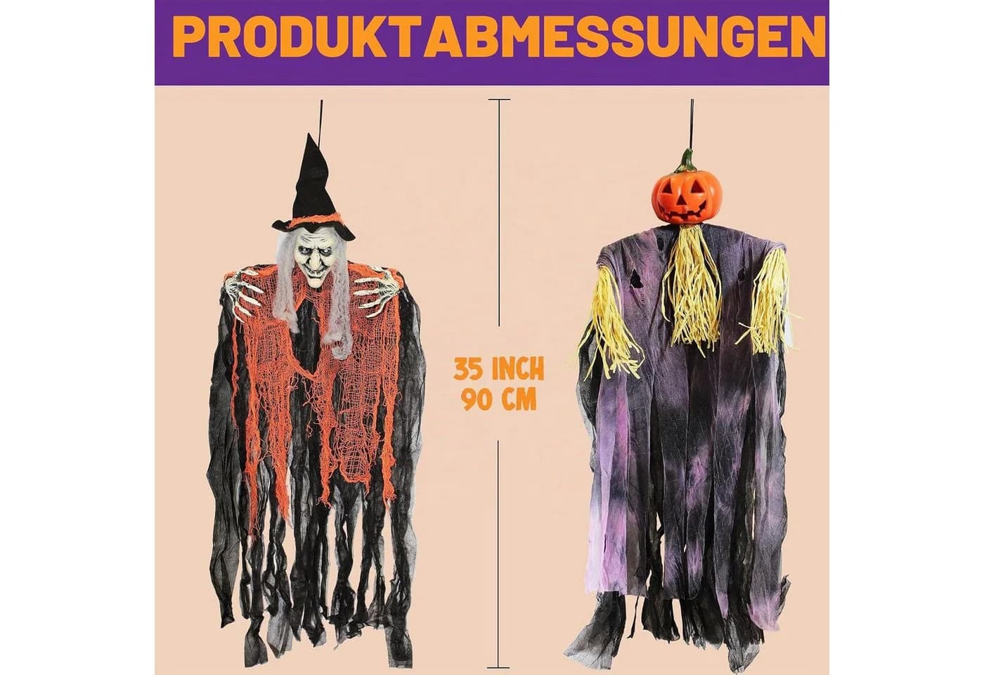 JOYIN 3er Halloween Hängegeist Deko Set mit LED - Bild 5