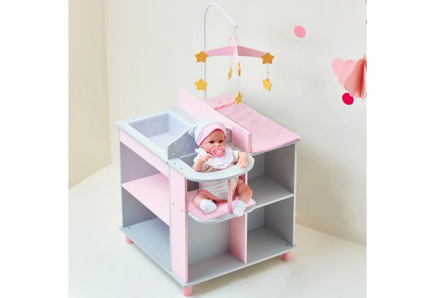 TEAMSON™ KIDS Puppen Pflegecenter Wickeltisch Hochstuhl Waschbecken Grau - Bild 4