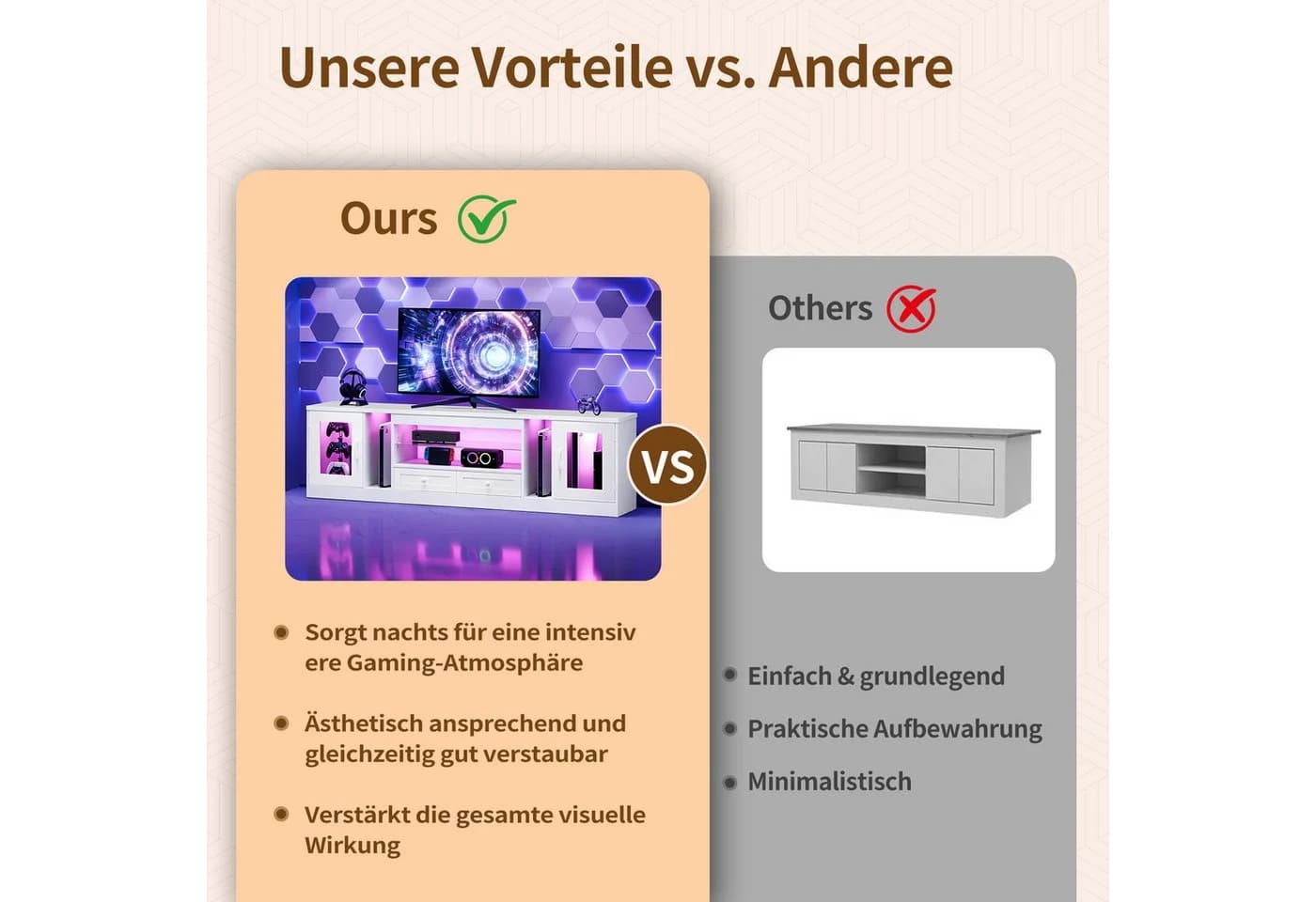 OUNUO TV-Schrank Weiß mit Schubladen und Schränken - Bild 4