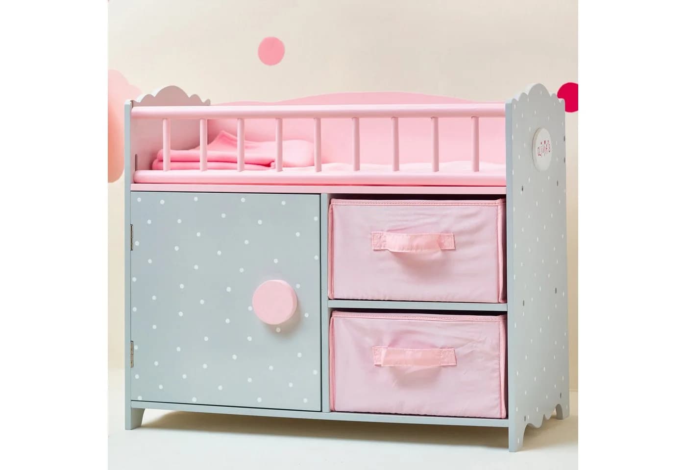 TEAMSON™ KIDS Puppen Pflegecenter Graues Puppenbett mit Bettwäsche, Seitengitter & Aufbewahrung