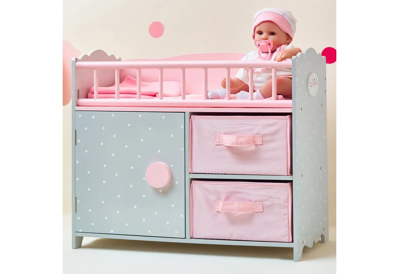 TEAMSON™ KIDS Puppen Pflegecenter Graues Puppenbett mit Bettwäsche, Seitengitter & Aufbewahrung - Bild 3