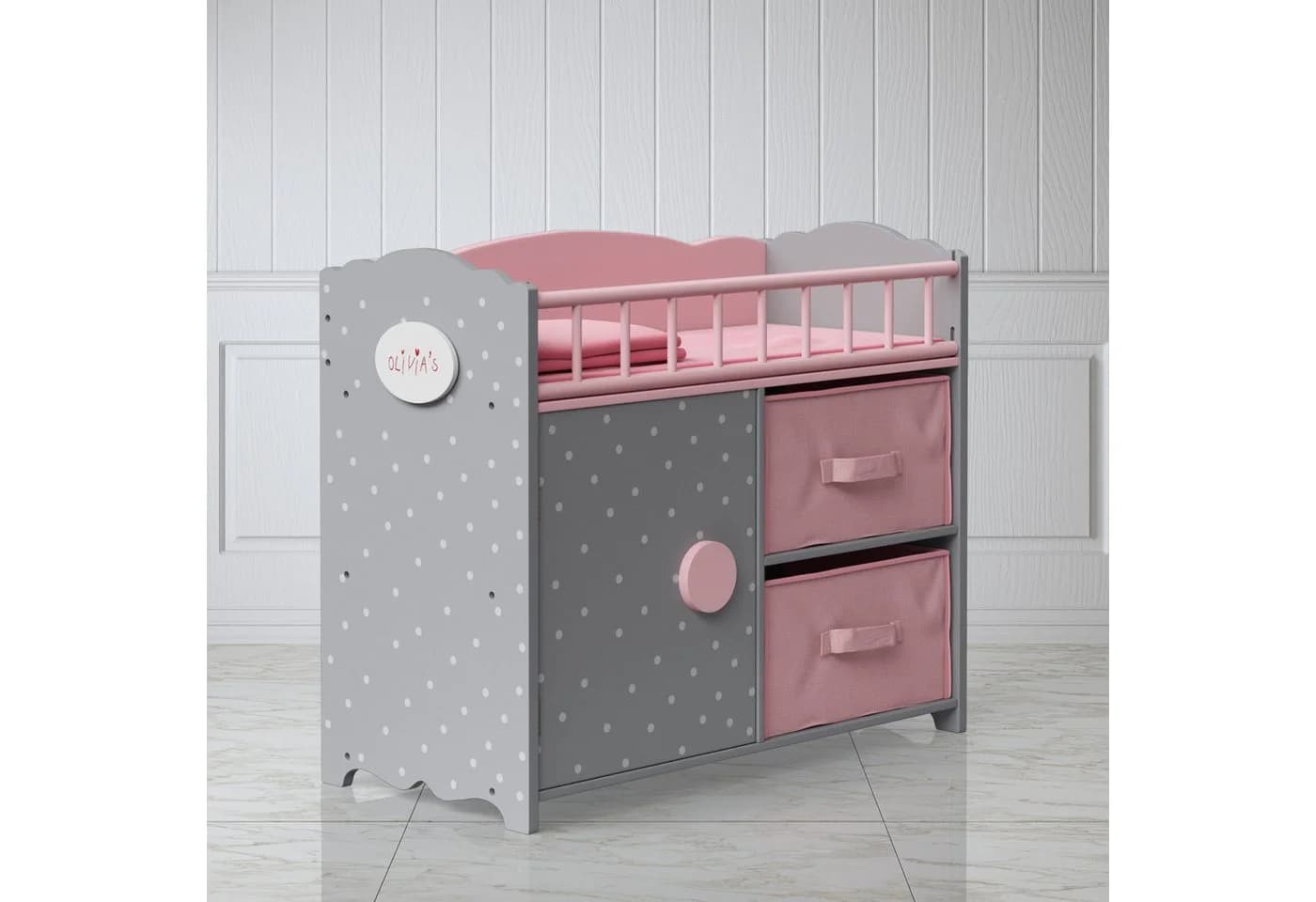 TEAMSON™ KIDS Puppen Pflegecenter Graues Puppenbett mit Bettwäsche, Seitengitter & Aufbewahrung - Bild 5