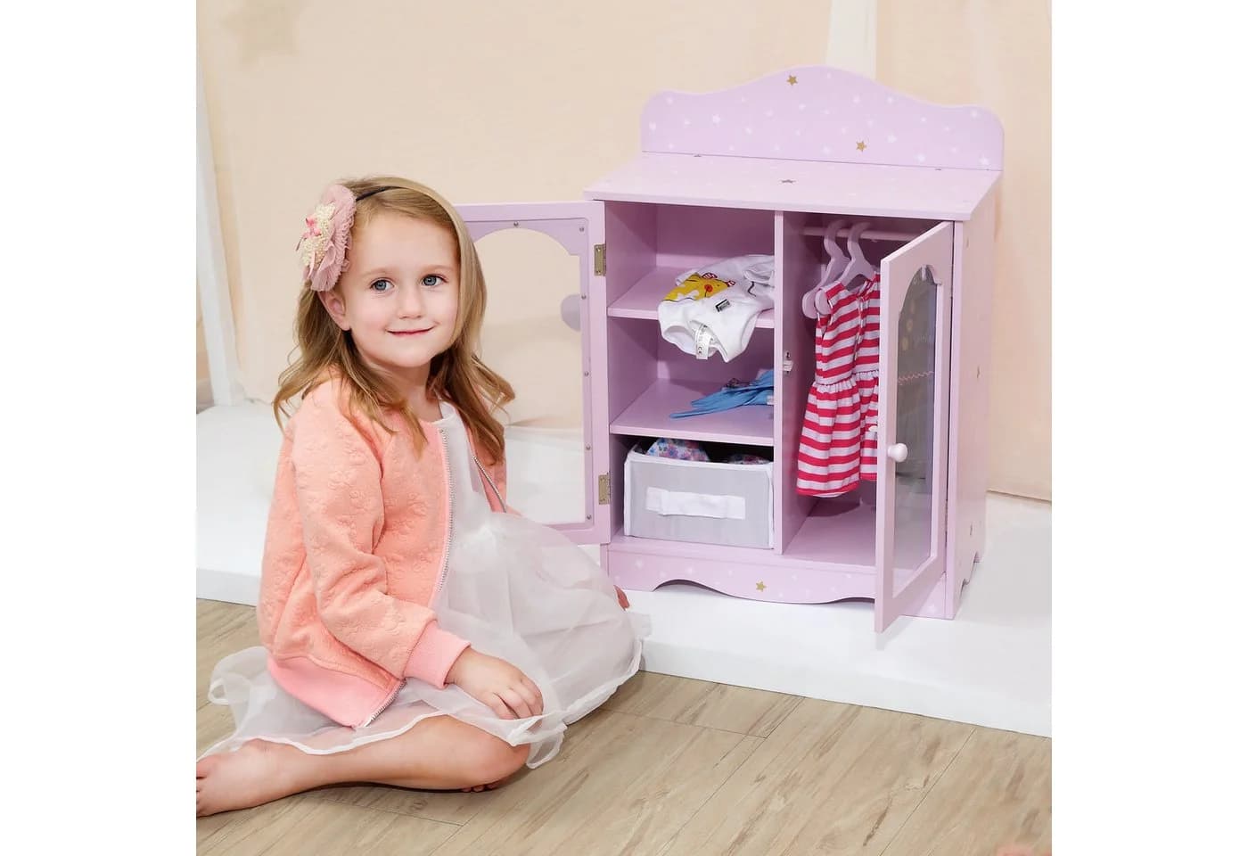 TEAMSON™ KIDS Puppenschrank Lavendel mit Regal & Kleiderstange für 46 cm Puppen - Bild 4
